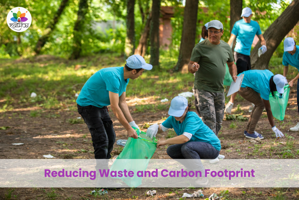Volunteers cleaning a park and collecting litter in reusable bags to reduce waste and promote environmental sustainability.