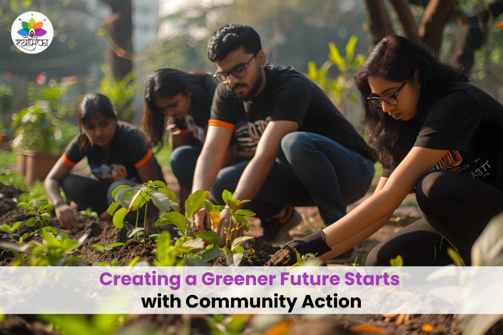 Community volunteers planting tree saplings together to create a greener and more sustainable future.
